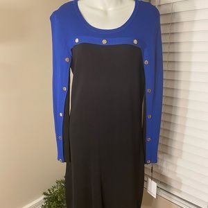 Calvin Klein Black Blue Knit Dress PL Petite Large